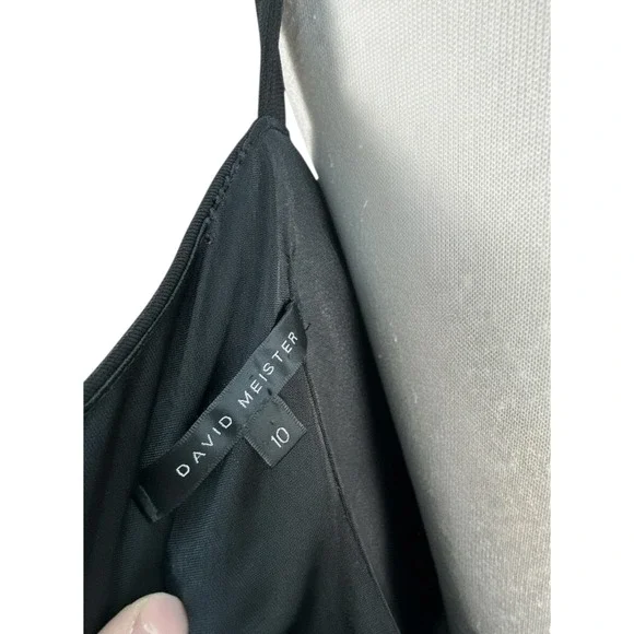 David Meister Black Ruched Cocktail Dress Size 10 Asymmetrical Neckline LBD - Picture 7 of 12